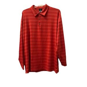 Nike Golf Dri Fit Polo Mens XXL Red White Striped Long Sleeve Collared Shirt
